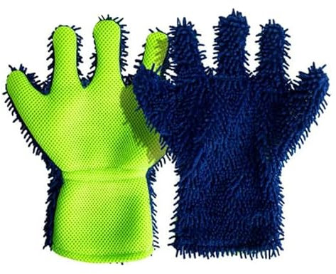 YEAMLTE Guanto a Cinque Dita Pulizia, 1 Paio Ciniglia Guanto Microfibra Auto, Guanti per la Pulizia Della Piscina, Guanti in Microfibra Bifacciale, per Spa, Auto, Cucina
