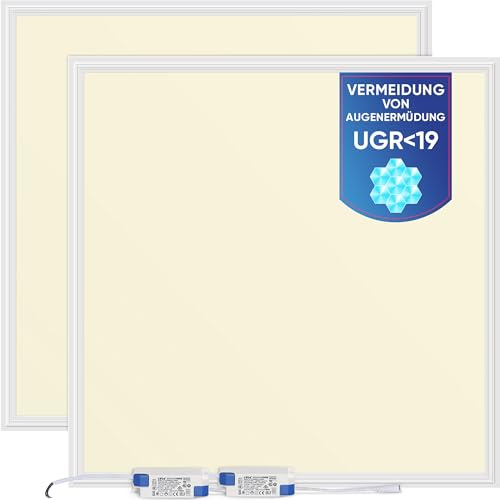 LECOM 2x LED Panel Warmweiß UGR19 CRI90 3960lm LED Bürolampe Rasterdecken | UGR19 - ideal als Arbeitsplatzleuchte, CRI90 - für natürliche Farben. LED Deckenpanel Warmweiß 3000K für angenehmes Arbeiten.
