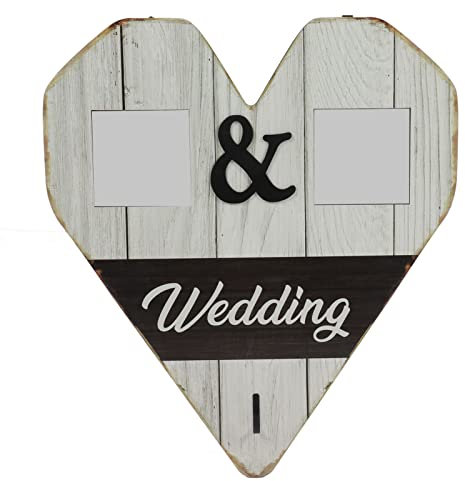 Wood Wedding Picture Frame Key Hook Wall Hanging Decoration Love Gifts Photo Holder Rustic Boxwood Heart Design for Wedding Home Decor 45.5 x 39.5 cm