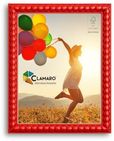 CLAMARO Bilderrahmen Bubble Design 23x30 cm Rot, MDF Holz, Acrylglas | Handgefertigt in Deutschland, für Fotos, Poster oder Puzzle, Hoch- und Querformat, Metall-Zackenaufhänger, HDF-Rückwand