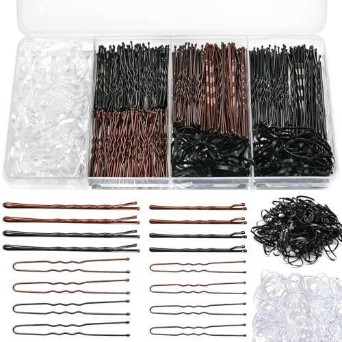 SAYHALO® 500 Stück Haarnadeln Set (Schwarz & Braun) – 2 Zoll, 2,36 Zoll & 2,76 Zoll Bobby Pins, U-förmige Haarnadeln, Haargummis mit Aufbewahrungsbox für Frauen und Mädchen