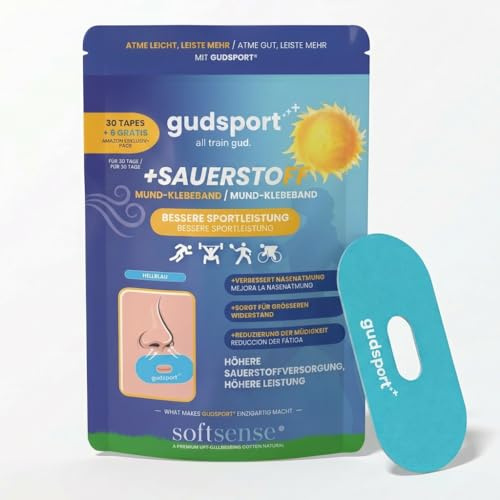 Gudsport by GudSlip® Mouth Tape Sport (30+6) - Respiración Nasal en el Entrenamiento & Sueño Reparador - Adhesivo Elástico Antisudor Apto para Barba - Running, Ciclismo, Hyrox, Fitness