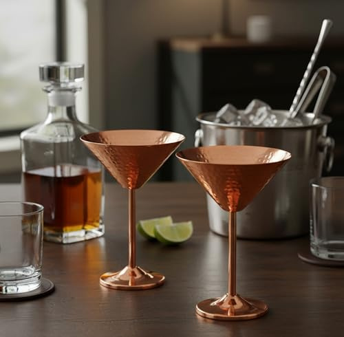 ESPLANADE Verres à cocktail en cuivre, verres à vin en métal, flûtes à champagne, calices médiévaux royaux, coupés vintage, cadeau de Diwali, cadeau d'anniversaire de mariage (Martini)