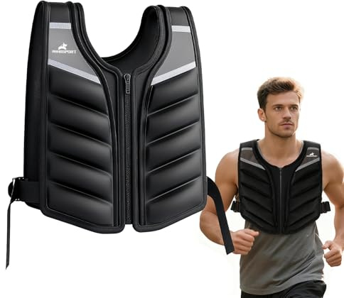 RHINOSPORT Weighted Vest for Men & Women, 15lb/6.8kg Fixed Weight with Soft Shoulder Pads, Non-Bulky 3D Design for Running, Strength Training & Gym, Breathable & Reflective