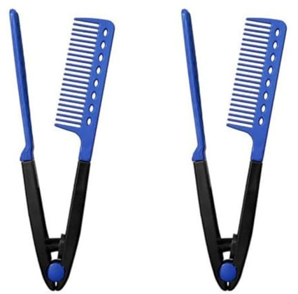 Professioneller Haarglättungskamm, Bartglätter für Männer, hitzebeständig, V-Typ, flach, Schneidkamm, Eisen, Friseurpflege, Styling-Werkzeug, nass trocken, geeignet für Afro-Haar, 2 Stück