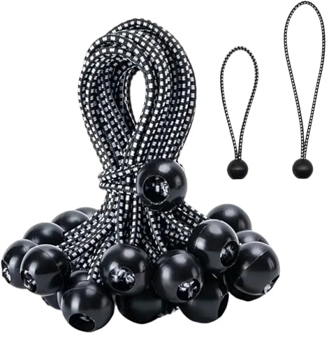 30 Pcs Bungee Cord With Balls, Black Tarpaulin Bungee Balls 4 to 8, Elastic Ties for Tarpaulin, Tent, Camping Gear, Canopies and Banner