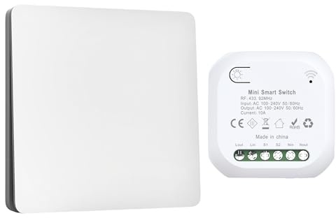 Wireless Light Switch Kit - RF Remote Control Switch No Batteries No Wiring Needed, Kinetic Energy IP55 Weatherproof Easy Install for Garden, Garage, Home