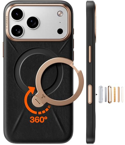 TORRAS Ostand Q3 VegSkin für iPhone 17 Pro Max Hülle(Nachhaltig Silikonleder) (360° Magnetischer Unsichtbarer Ständer) Premium Haptik Langlebig Hülle iPhone 17 Pro Max Case Edle Lederstruktur Schwarz
