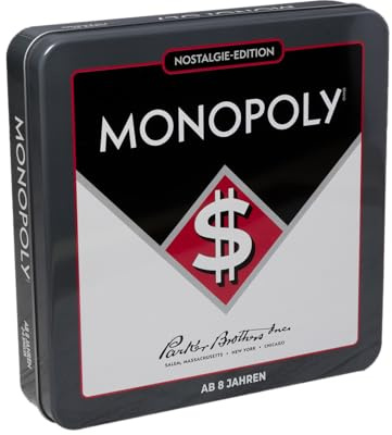 Monopoly Nostalgie Edition 1930er Retro Brettspiel in hochwertiger Vintage Sammlerdose mit Zinnfiguren Holzhäusern Hotels & großem Spielbrett – Original Klassiker für Familie & Sammler