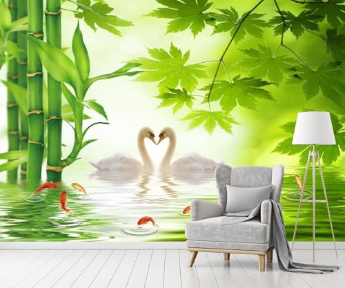 Fotomurales Decorativos Pared Planta Verde de Bambú 400x280 cm Papel Pintado Tejido No Tejido Cisne Fotomural 3D Mural Paredes Papel Tapiz Decoración Salón o Dormitorio a-9862