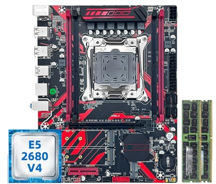 Carte mère Kit Carte mère Fit for SOYO X99 Rouge avec processeur Xeon LGA2011-3 2680 V4 et 32 ​​Go de mémoire RAM DDR4 2133 MHz for PC Jeu(Motherboard+CPU)