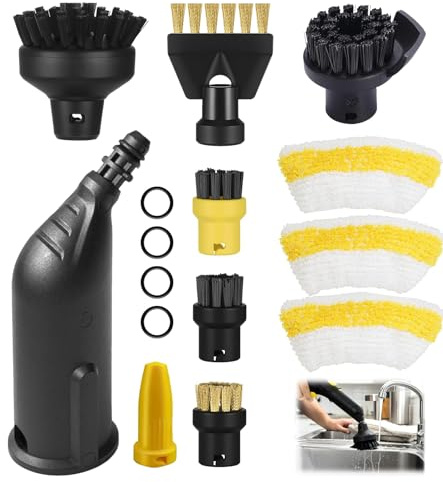 ZUGJOZD 15pcs pour nettoyeur vapeur Karcher SC3 SC1 SC5 SC4 SC2 Accessoires, compatible nettoyeur vapeur Kärcher SC5 SC3 SC1 SC4 SC2 accessoires buse allongée, buse incurvée, brosse ronde, chiffon en