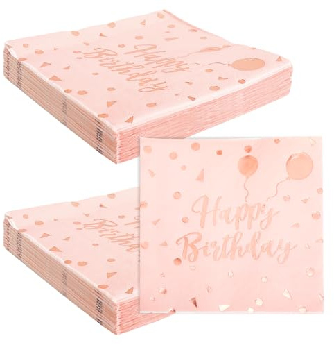 XRVRILE 40 Pièces Serviettes Anniversaire 33x33 cm Décoration de Table Serviettes pour Enfants Filles Décoration de Fête D'anniversaire Birthday Napkins de Vie de Jeune Fille Décoration de Fête