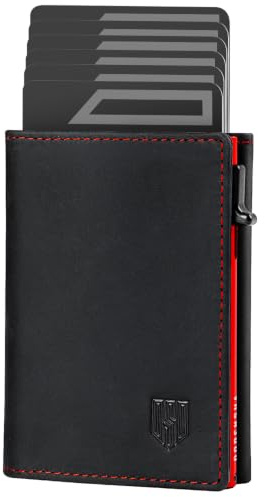 DODENSHA MagSnap AirTag Portmonee Herren Tracker Karte mit Apple Find My (nur iOS) I Slim Wallet mit Münzfach I Kreditkartenetui Geldbeutel für 10+ Karten I Schwarz + Tracker Karte I SchwarzRot