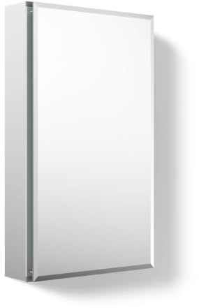 Kohler CB-CLC1526FS Frameless Bathroom Mirror Medicine Cabinet, Single Door, Rectangular Beveled Edge Frame, Bathroom Cabinet Mirror, Adjustable Shelves, 15 in. W x 26 in. H