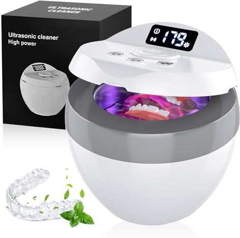 Trueocity Retainer Cleaner, 45kHz 35W Ultrasonic Cleaner Dental Pod with UV-Light for Denture, Aligner, Brace, Mouth Guard, Jewellery 200ML Portable Aligner Cleaner