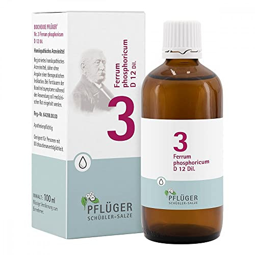 PFLÜGER Schüßler-Salz Nr. 3 Ferrum phosphoricum D12 Tropfen, 100 ml | Das Salz des Immunsystems, Schüssler Salze, glutenfrei, geeignet bei Lactoseintoleranz, Arzneimittel
