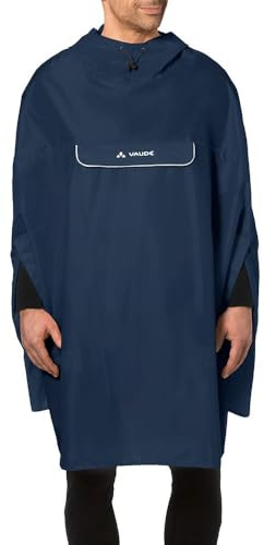 VAUDE Valdipino Poncho - Wasserdichter Fahrrad-Poncho aus recyceltem Polyester, Windabweisend, Reflektierend, Mit Kapuze & Fronttasche - 85 cm Länge