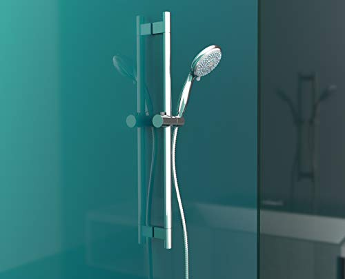 EISL Duschset HARMONIE, Duschkopf mit Schlauch und Halterung, 5 Strahlarten, Regendusche mit Edelstahl-Brausestange 72 cm, komplettes Montageset Chom DX9020CSB