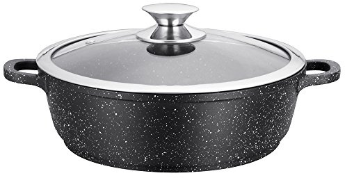 Medical antiaderente Shallow pentola casseruola con copertura in vetro, Alluminio, Nero, 40cm