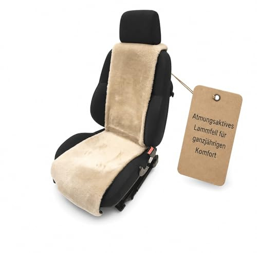 Leibersperger Lammfell Autositzauflage für PKW – Atmungsaktiv für Sommer und Winter – 36 x 135 cm, Universelle Passform (Beige)