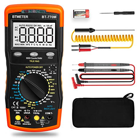 Digital Multimeter TRMS 6000 Count, BTMETER BT-770M Auto/Manual Ranging DMM Electrical Meter Tester for AC/DC Amp, AC/DC Volt, Ohm Capacitance Frequency Continuity Temperature NCV, Auto Backlight