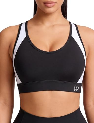 Yvette Damen Sport BH Starker Halt Große Brüste Gekreuzt Rücken Ohne Bügel Gepolstert für Fitness Lauf Yoga, Schwarz/Weiß, 80C