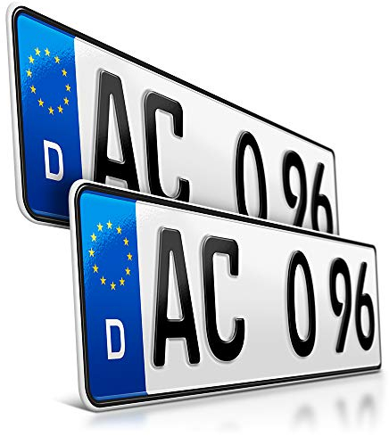 schildEVO 2 Kfz Kennzeichen | 410 x 110 mm | DIN-Zertifiziert – EU Wunschkennzeichen mit individueller Prägung | PKW Nummernschilder | kurzes Autokennzeichen | Auto-Schilder | DHL-Versand