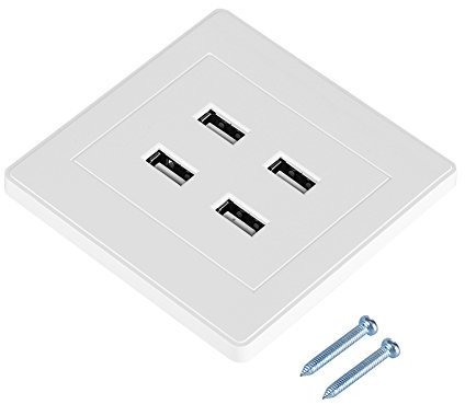 MAGT USB Wall Mounted Power Socket, 1Pc PC and Tin-phosphor Bronze 4-ports USB Socket DC 5V 3100mA Output Home Office Wall Mounted Power USB Socket (AC 110 250V)