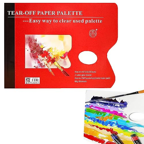 36 Feuilles de Papier Palette, Anti-fuite avec Trou pour Le Pouce, 23 x 30.5cm Jetable Palette Artiste Acrylique Peinture Fournitures Mélange Papier, pour La Peinture à La Gouache à L'huile Aqu