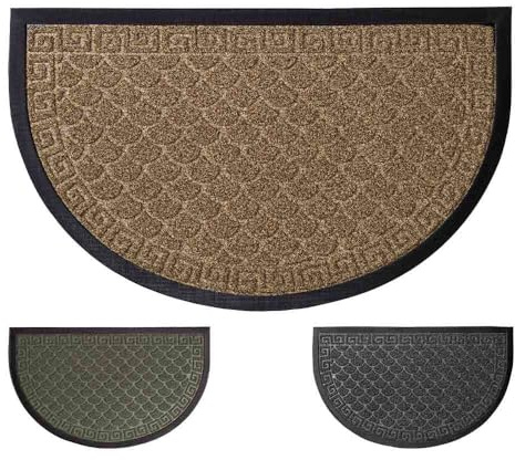 OLIVO.shop | Mezza luna, zerbino inciso in gomma per esterno, antiscivolo, anti pioggia. Misura unica 45x75 cm in due colori (Beige)