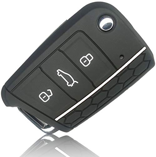 FOAMO Autoschlüssel Hülle kompatibel mit VW Golf 7 SEAT Skoda Schlüsselhülle Silikon Hülle für Autoschlüssel (Schwarz+Weiß)