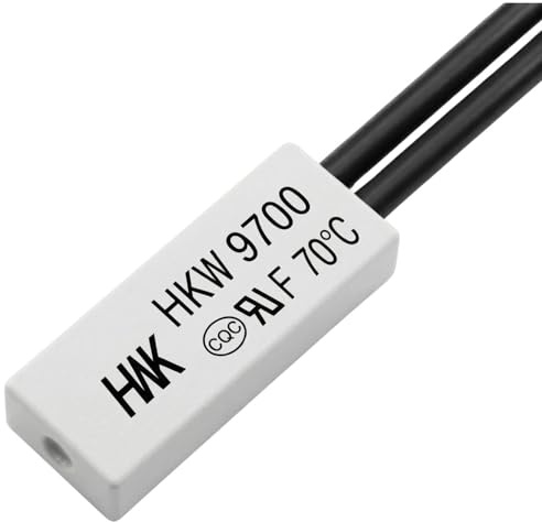 Lumonic HKW9700 Temperaturschalter flach | 70°C ± 5°C | Öffner NC | max. AC 250V/5A | max. DC 24V/8A | Kabel 70mm | 21x8x4mm | Thermoschalter, Bimetall, KSD9700 | Motoren, Netzteile, Heizlüfter