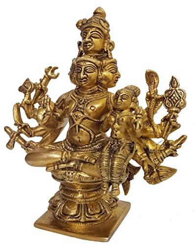 Purpledip Messing Idol Panchmukhi Shiva mit Parvati: seltenes Sammlerstück Stature Lord Siva (12416)