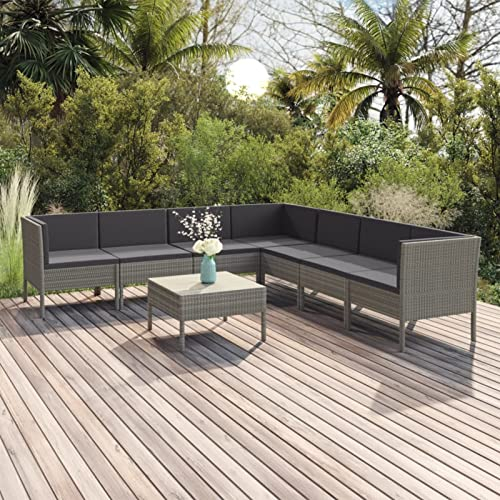 Tidyard 8-TLG. Gartenmöbel mit Auflagen Lounge Möbel Sofa Sitzgarnitur Gartenset Sitzgruppe Gartensofa Gartengarnitur Rattanmöbel Grau