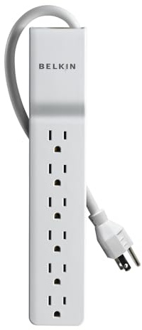 Belkin 6-Outlet Surge Protector Power Strip, UL-Listed w/ 6 AC Outlets & 10ft/3M Cord, ABS, Overload and Overvoltage Protection for Personal Electronics, Small Appliances, & More - 720 Joules, Plastic