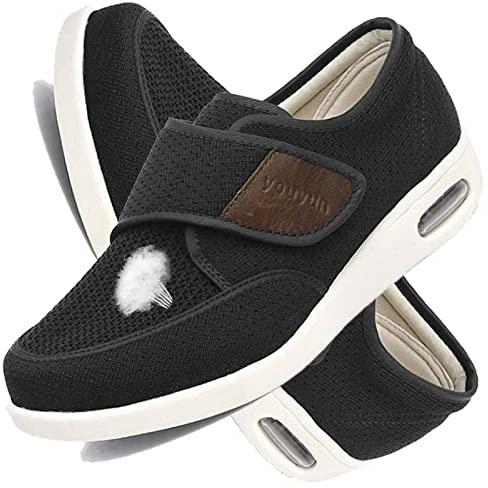 FZYUAN Men's Diabetic Shoes Diabetic Sneaker for Swollen Feet, Extra Wide Orthopedic Rehabilitation Shoes, Lightweight Diabetic Edema Shoes for Arthritis Thumb Valgus Senior,Black,7.5