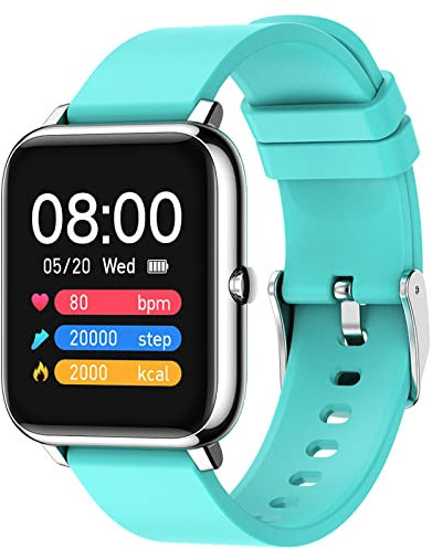 JUSHZ Reloj Inteligente Mujer Reloj Inteligente Hombre Smartwatch Mujer Reloj Fitness Deportes Natación Impermeable Pulsera De Silicona Carga Magnética Correa Desmontable (1.4 Inch,Blue)