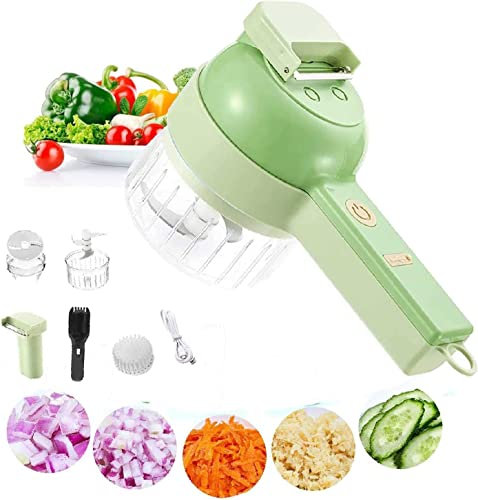 EdirFtra Electric Vegetable Cutter, 4 in 1 Handheld Electric Vegetable Cutter Set, Handheld Mini Chopper Food Processor, Multifunction Vegetable Fruit Slicer, USB Rechargeable Wireless