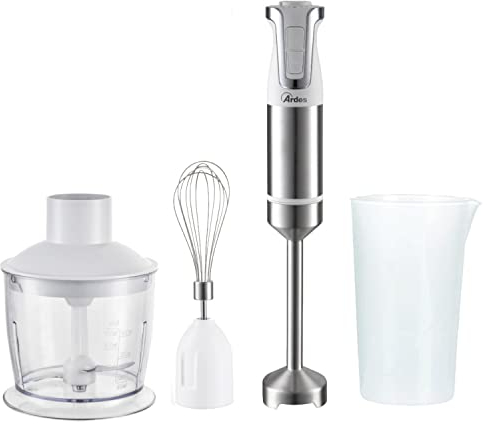 ARDES - ARSET01 TRINITY Frullatore a Immersione 3 in 1 - Minipimer Immersione Tritatutto e Frusta con Motore Professionale - Mixer Cucina con Gambo 21 m 4 Lame Acciaio Inox - Frullatore 2 Velocità