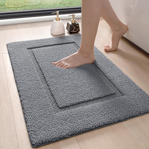 DEXI Badezimmerteppich 50 x 80 cm, Badteppich rutschfest Waschbar, weicher Badematte, Mikrofaser Absorbent Badvorleger, Badematten für Badewanne, Duschraum und Badezimmer, Grau