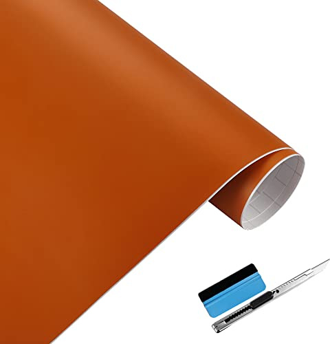 Newl Matt Orange Vinylfolie, Selbstklebende Folie, Luftablassblase, für den Außenbereich geeignet für den Automobilgebrauch, enthält Installationswerkzeuge (5cm x 900 cm)