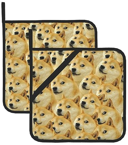 Mr Doge - Set di 2 presine per meme, resistenti al calore, antiscivolo, con tasche, per cucina, cottura al forno, barbecue