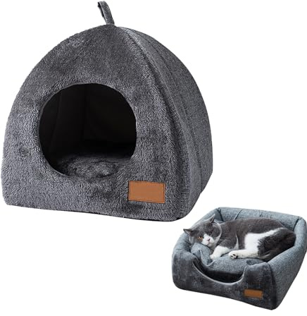 Katzenhaus Katzenbetten für die Katzenhöhle Große Katzen Katzenkorb im Innenbereich 2-in-1 Geschlossenes Faltbare Katzenbett mit Abnehmbarem Katzenkissen für Katzen, Kleine Haustiere (S)