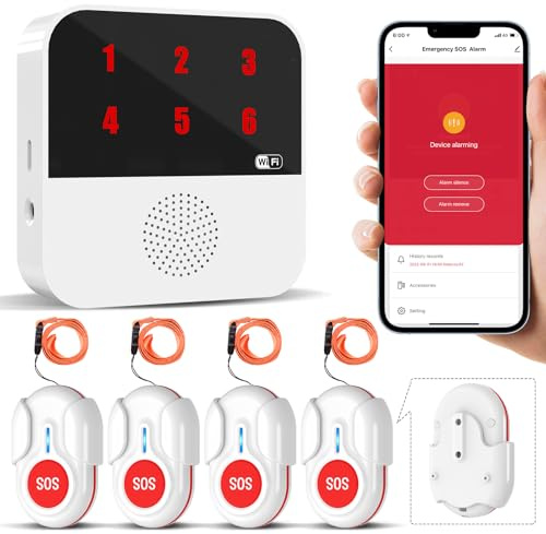 ChunHee WiFi Notrufknopf für Senioren mit App Benachrichtigung | Verbindung mit Smartphone, mehrere Angehörige erhalten Hinweise, IP55 Schutz, 150 m Reichweite für Zuhause