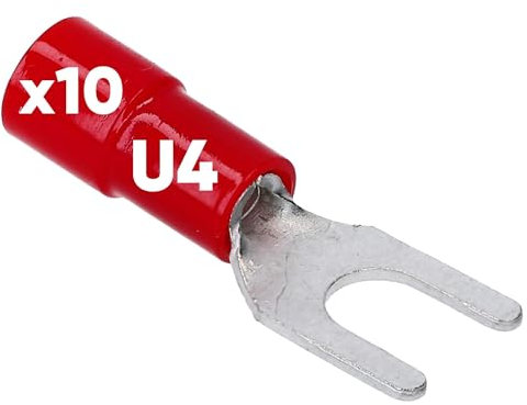 Kalitec GKSRU4 - 10 capicorda a forcella, 0,5-1,5 mm², colore rosso, parzialmente isolato, colletto in PVC U4 I per il collegamento di cavi o fili, protegge i collegamenti elettrici, connettori a
