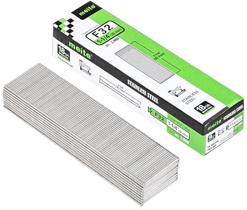 meite 18 Gauge Stainless Steel Brad Nails, Type 18G/32 mm 18GA Brad Nails, 304 Stainless Steel Small Finishing Nail Gun Nails for Pneumatic, Electric Brad Nailer Gun (2,000 Counts)