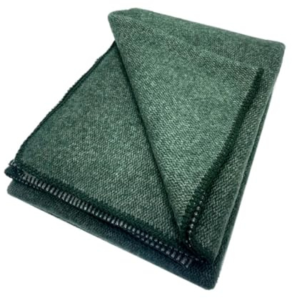 Alpenwolle Wollplaid Wolldecke Neuseelandwolle doppelt, 100% Wolle, 140x200cm, 490g/m2 (grün/grau)
