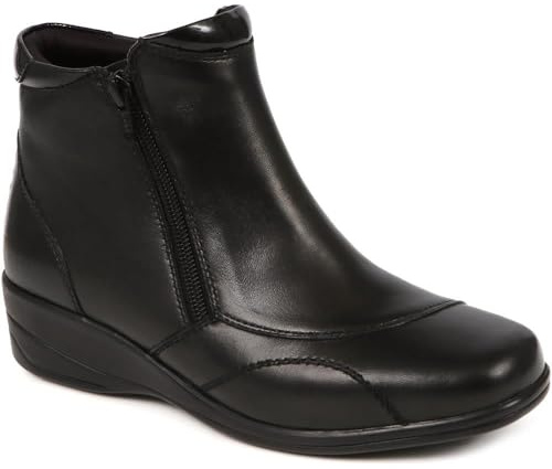 Pavers Women's Wide Fit Ankle Boots in Black Leather - Elegant Shoes with Inside Zip and Stylish Design - Ladies Casual Footwear - Size UK 7 / EU 40