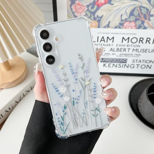 ZTOFERA Case for Samsung Galaxy A55 5G, Transparent Clear Soft TPU Case with Flower Pattern, Ultra Slim Anti-scratch Silicone Gel Protective Bumper Cover for Samsung A55 - Lavender